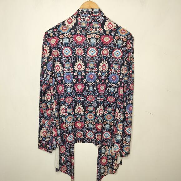 Onzie Floral Cardigan Wrap Stretchy Colorful Draped Front - Picture 8 of 11